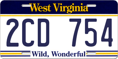 WV license plate 2CD754