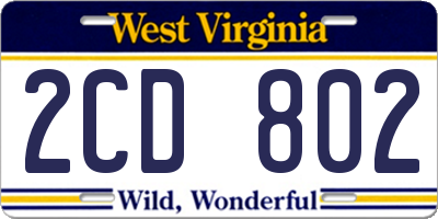 WV license plate 2CD802