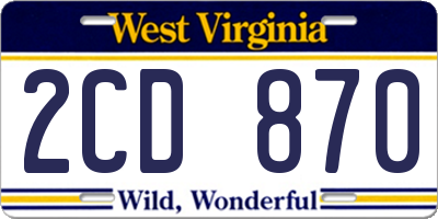 WV license plate 2CD870