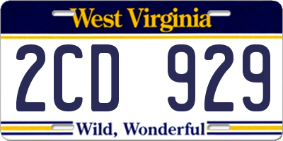 WV license plate 2CD929