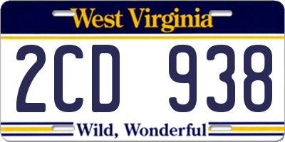 WV license plate 2CD938