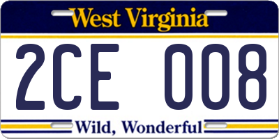 WV license plate 2CE008