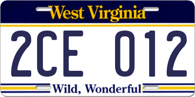 WV license plate 2CE012
