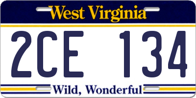 WV license plate 2CE134