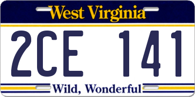 WV license plate 2CE141