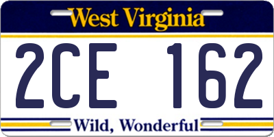 WV license plate 2CE162