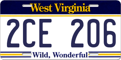 WV license plate 2CE206
