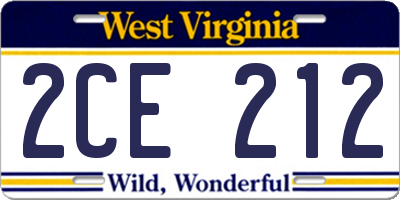 WV license plate 2CE212
