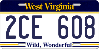 WV license plate 2CE608