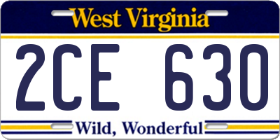 WV license plate 2CE630