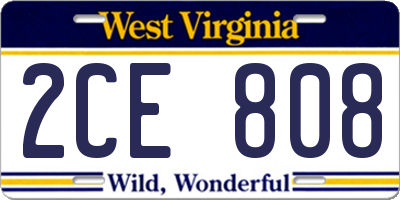 WV license plate 2CE808