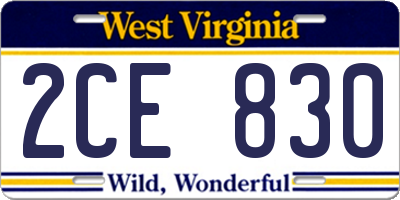 WV license plate 2CE830