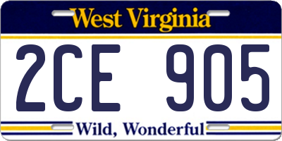 WV license plate 2CE905