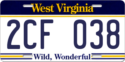 WV license plate 2CF038
