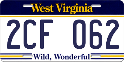 WV license plate 2CF062