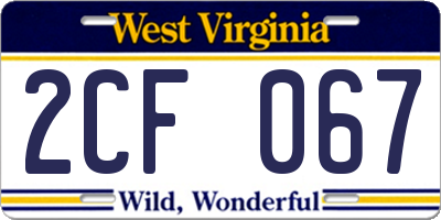 WV license plate 2CF067