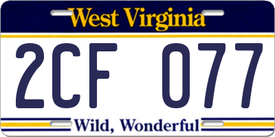WV license plate 2CF077
