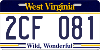 WV license plate 2CF081