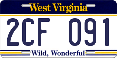 WV license plate 2CF091