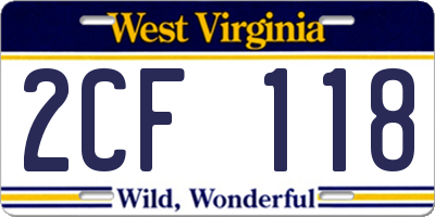 WV license plate 2CF118