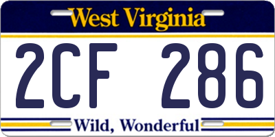 WV license plate 2CF286