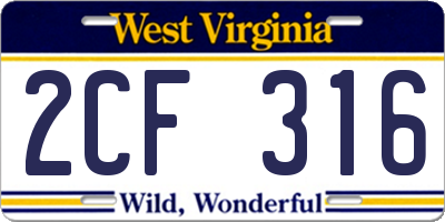 WV license plate 2CF316