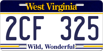 WV license plate 2CF325