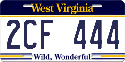 WV license plate 2CF444