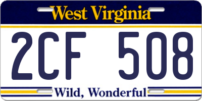 WV license plate 2CF508