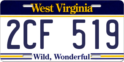 WV license plate 2CF519