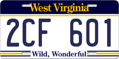 WV license plate 2CF601