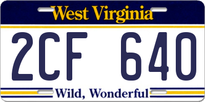 WV license plate 2CF640