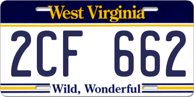 WV license plate 2CF662