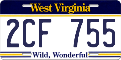 WV license plate 2CF755