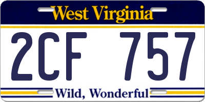 WV license plate 2CF757