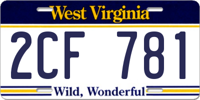 WV license plate 2CF781