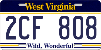 WV license plate 2CF808