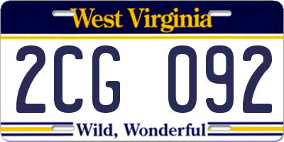 WV license plate 2CG092