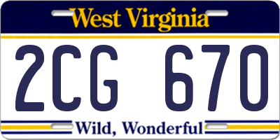 WV license plate 2CG670