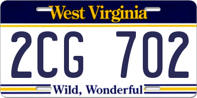 WV license plate 2CG702