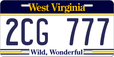 WV license plate 2CG777