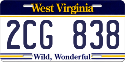 WV license plate 2CG838