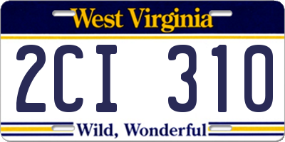 WV license plate 2CI310