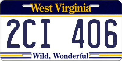 WV license plate 2CI406