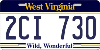 WV license plate 2CI730