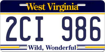 WV license plate 2CI986