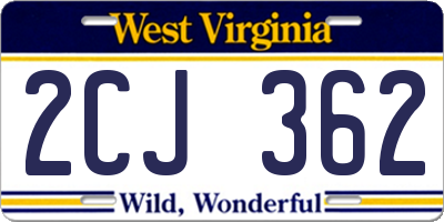 WV license plate 2CJ362