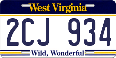 WV license plate 2CJ934