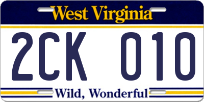 WV license plate 2CK010