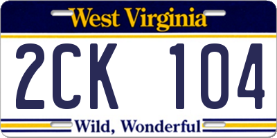 WV license plate 2CK104
